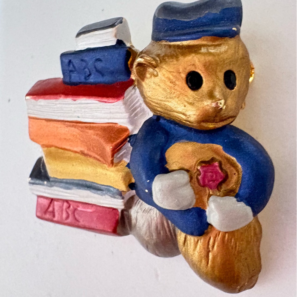 Vintage, colorful, smart, bear student, dragging ABC books Brooch for teachers
